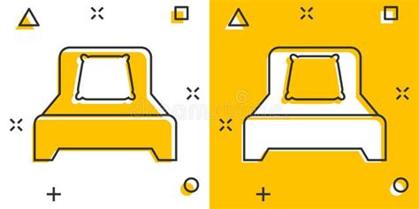 Bed Icon In Comic Style Sleep Bedroom Vector Cartoon Illustration