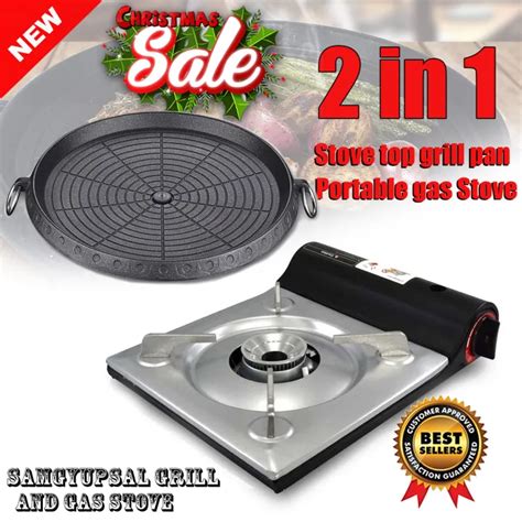 Korean Style Samgyupsal Set Hanaro Grill Pan And Portable Gas Stove Best For Samgyupsal Black