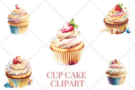 Watercolour Cup Cake Clipart Bundle Graphic By YnovaArt Creative Fabrica