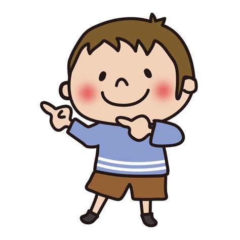 指を差す子供（男の子1）の無料 フリー イラスト かわいい手描きの無料素材「てがきっず」保育園・小学校・介護施設にぴったりのフリー素材イラスト