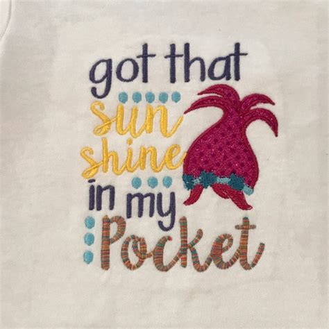 Trolls Got That Sunshine in My Pocket, Applique Design, Machine Embroidery Design, Trolls Movie ...