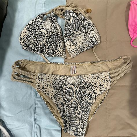 Luli Fama Reversible Bikini Gold And Snake Print Depop