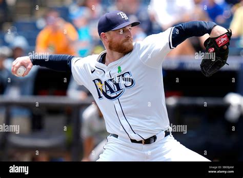 Tampa Bay Rays pitcher Drew Rasmussen delivers to the Minnesota Twins ...