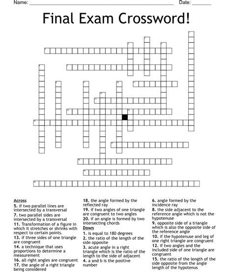 Math Crossword Puzzle Answer Key Wordmint