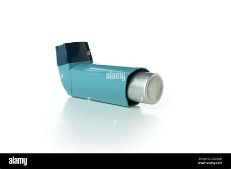 Blue Asthma Inhaler Isolated On White Background Stock Photo Alamy