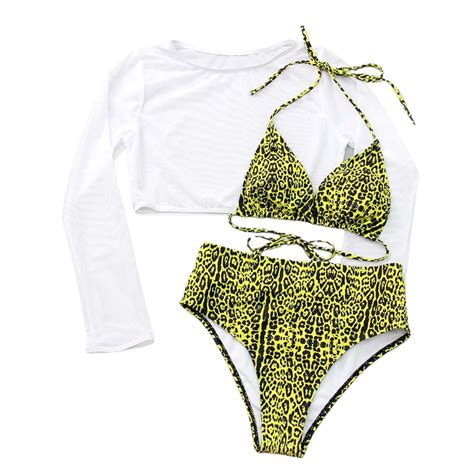 Swsmclt Women S High Waisted Triangle Bikini Set Swimsuit Mesh Beach Coverup Crop Top Padded