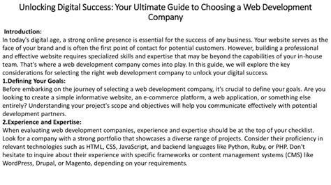 Ppt Unlocking Digital Success Your Ultimate Guide To Choosing A Web