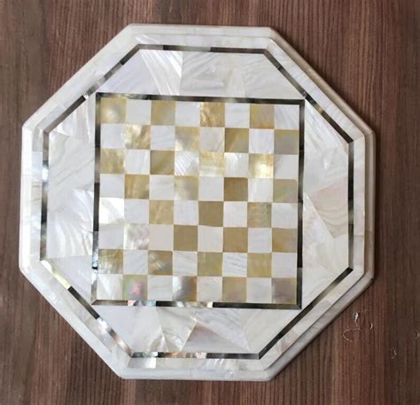 X White Marble Chess Board Made Mother Of Pearls Inlaid Mosaic