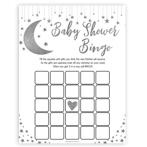 Baby Shower Bingo Silver Little Star Printable Baby Games