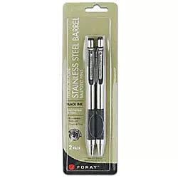 FORAY Precision Point Retractable Ballpoint Pens 0.7 mm Fine Point Steel Barrel Black Ink Pack ...