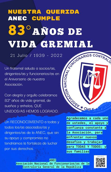 ANEF on Twitter RT ANEC Chile 83 AÑOS DE VIDA GREMIAL CUMPLE HOY