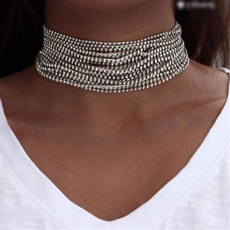 Pleuvoir Crystal Layered Chain Choker Statement Necklace Crystal