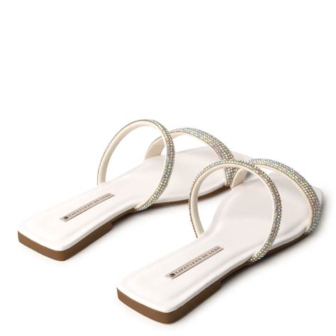 Rasteira Nude Baunilha Tira Strass Brilho Branco