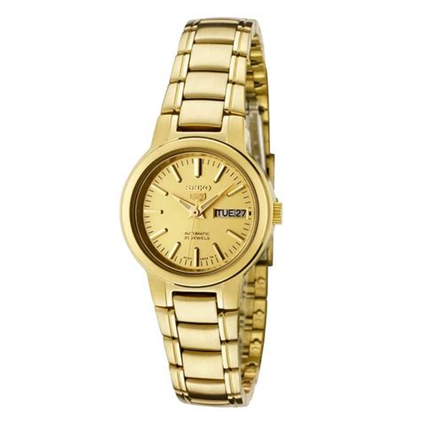 Seiko 5 Syme46k1 Automatic 21 Jewels Ladies Gold Tone Stainless Steel Watch Gold