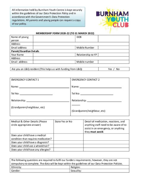 Fillable Online Junior Youth Club Registration Form Fax Email Print