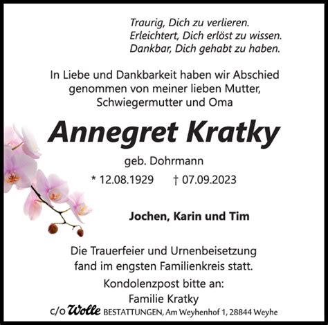 Traueranzeigen Von Annegret Kratky Trauer Gedenken