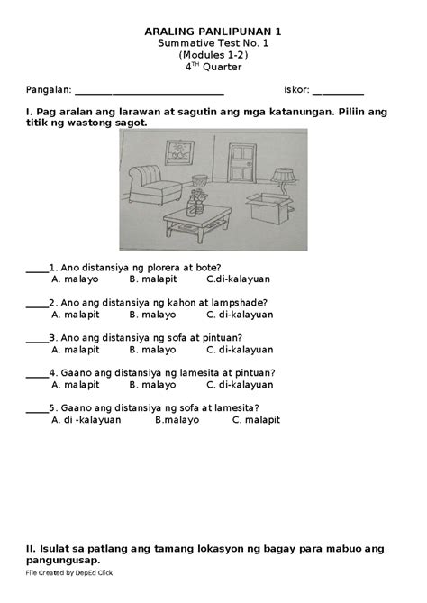 AP 1 Q4 ST1 Araling Panlipunan ARALING PANLIPUNAN 1 Summative Test