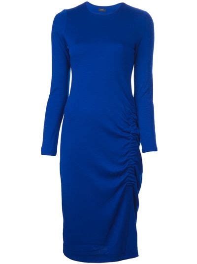 Royal Blue Wool Dress From Joseph Featuring A Jewel Neck A Fitted Shape Gathered Detailing To