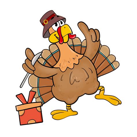 Thanksgiving turkey wearing hat cartoon illustration