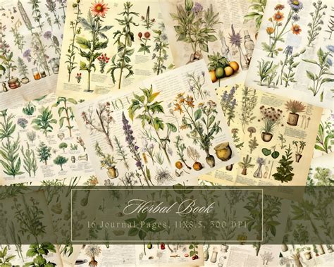 Botanical Herbs Junk Journal Kit Botany Collage Sheet Herbal Digital