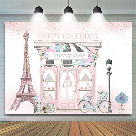 Lofaris Pink Coffee Shop Paris Street Birthday Backdrop Cheap Party