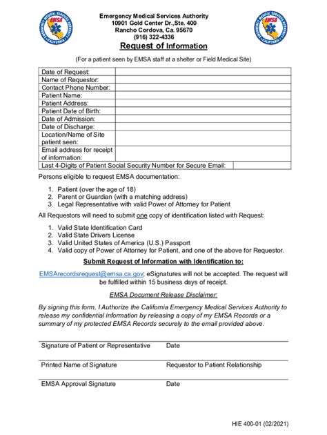 Fillable Online Emsa Ca Request Of Information Form Fax Email Print