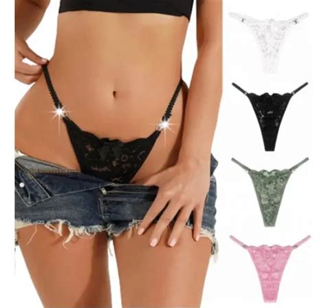 Paquete 4 Panty Tanga Sexy Encaje Bikini Lencería Meses sin interés