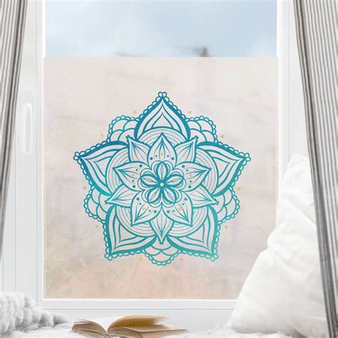 Fensterfolie Sichtschutz Mandala Illustration Gold Blau Fensterbilder