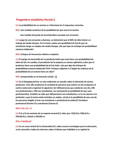 Preg Estadistica Parcial Preguntero Estad Stica Parcial La