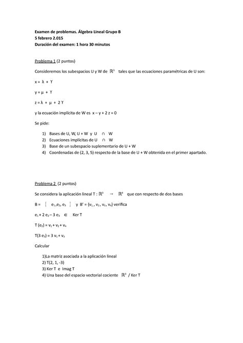 Preguntas Examen 5 Febrero 2015 Examen De Problemas Lineal Grupo B 5