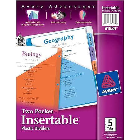 Amazon Avery Big Tab Two Pocket Insertable Plastic Dividers