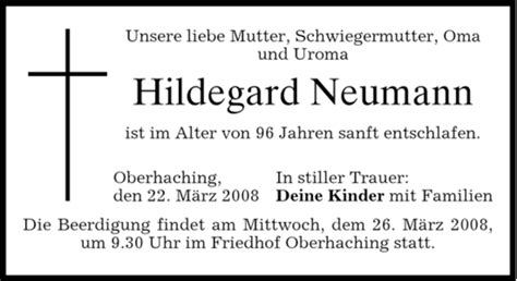 Traueranzeigen Von Hildegard Neumann Trauer Merkur De