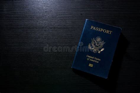 Travel Passport Booklet Cover United States American Black Contrast Desk Flash Stock Image