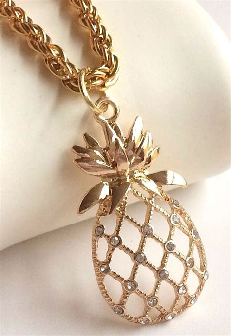 Gold Crystal Pineapple Pendant Necklace 18 Island Hawaiian Beach