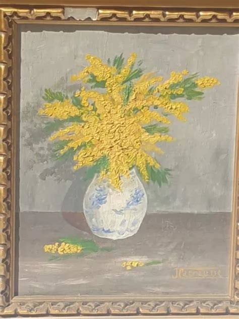 TABLEAU SIGNÉ J CARAUSSE Bouquet de mimosa Peinture huile sur toile