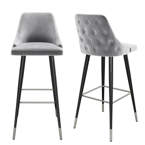 Set Of 2 Grey Velvet Bar Stools With Backs 79 Cm Maddy Furniture123