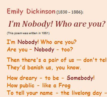 I M Nobody Who Are You Poem By Emily Dickinson