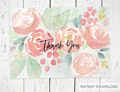 Thank You Card Floral Thank You Cards Watercolor Cards Etsy