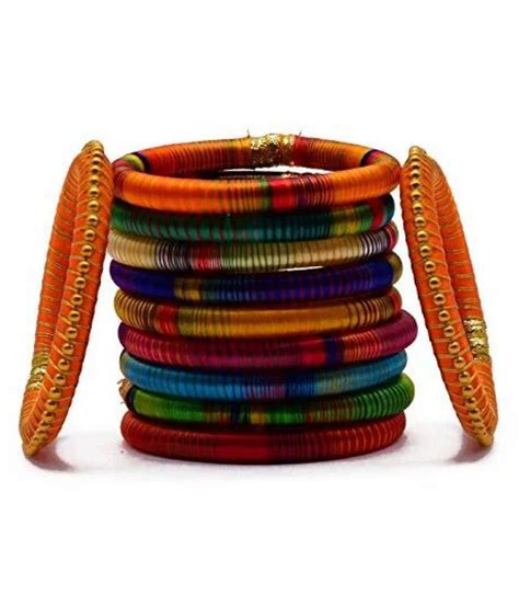 Beautiful Handmade Silk Thread Pc Multi Color Bangles Set For Women