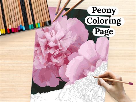 Peony Coloring Page Floral Coloring For Adults Digital Printable Etsy