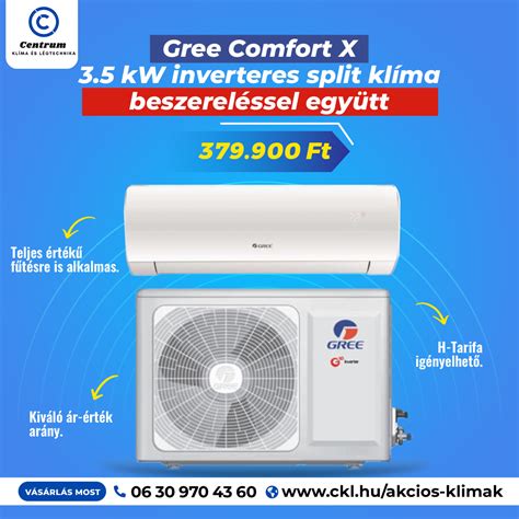 Gree Comfort X 3 5 kW Inverteres Split klíma beszereléssel együtt