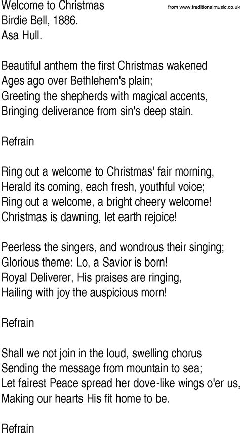 Hymn and Gospel Song Lyrics for Welcome to Christmas by Birdie Bell