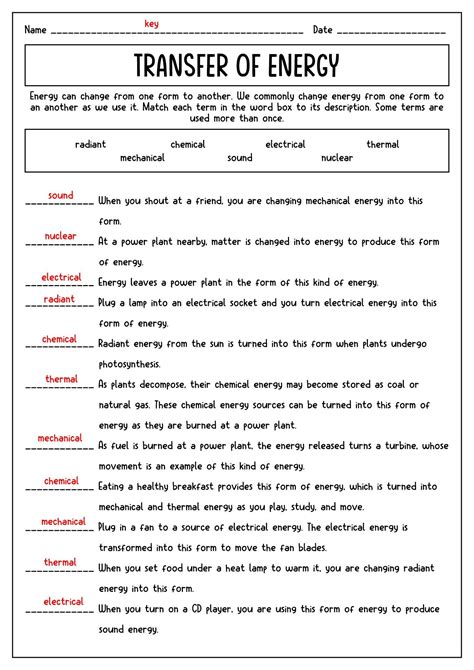 19 Types Of Energy Transfer Worksheet | Science teaching resources ...