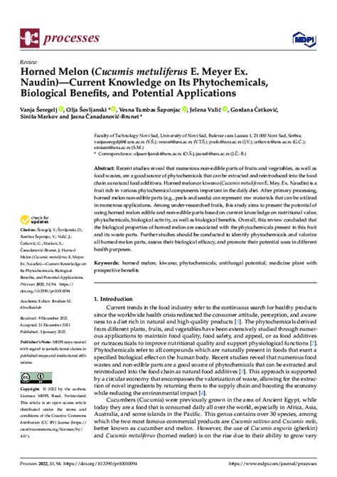 (PDF) Horned Melon (Cucumis metuliferus E. Meyer Ex. Naudin)—Current ...