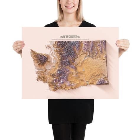 Radiant Horizons Washington State Shaded Relief Map Poster Etsy