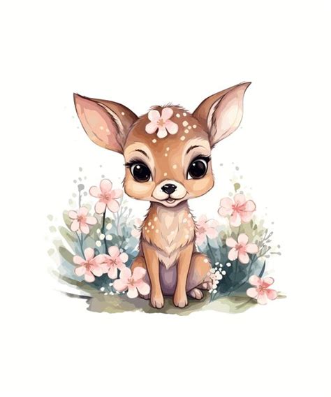 Premium Vector Watercolor Cute Deer With Flower Illustrationcute Deer