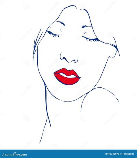 Beautiful Young Woman With Closed Eyes And Red Stock Vector