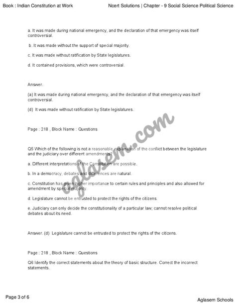 NCERT Solutions For Class 11 Political Science Chapter 9 Constitution