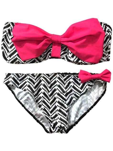 41 OFF 2021 Bandeau Bowknot Trimming Bikini Set For Women In ROSE