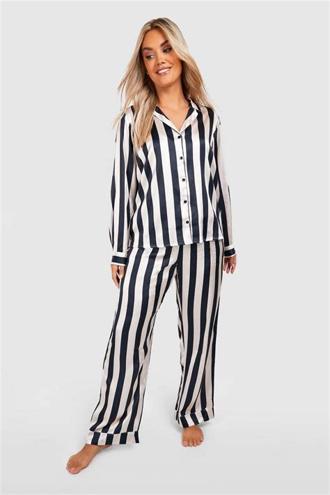 Plus Mono Stripe Pj Trouser Set Boohoo Uk